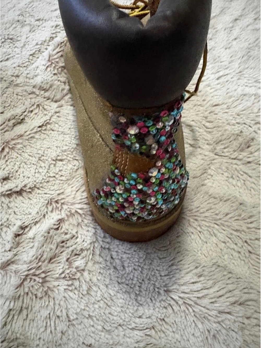 Timberland Women's Glitter Gold Lace-Up Boots with Multicolor Sequin Heel Accent